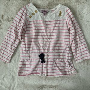 Juicy Couture White and Pink Striped Long Sleeve Tee